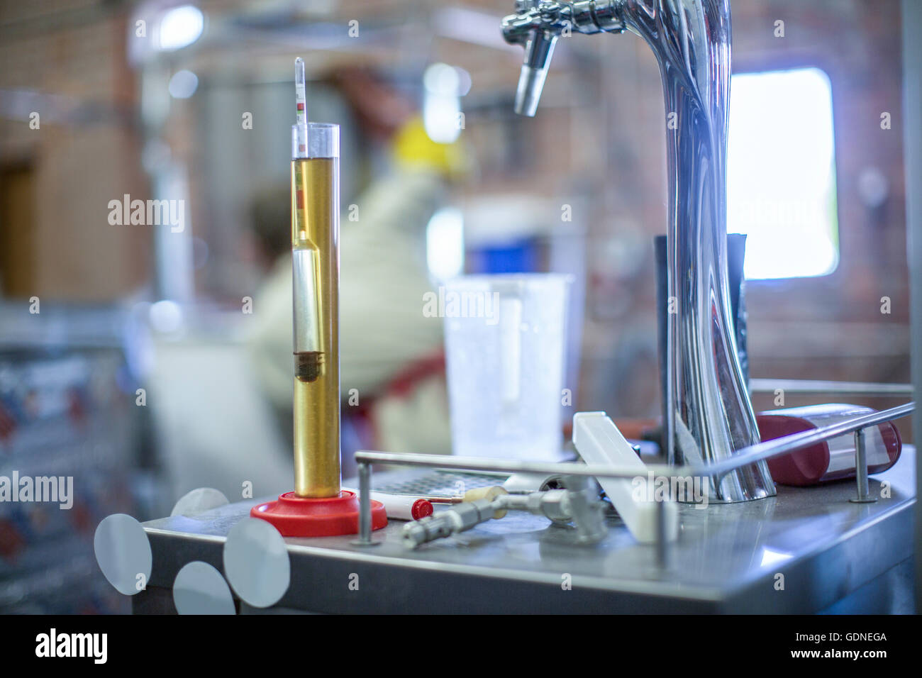 Hydrometer of beer in microbrewery Stock Photo Alamy