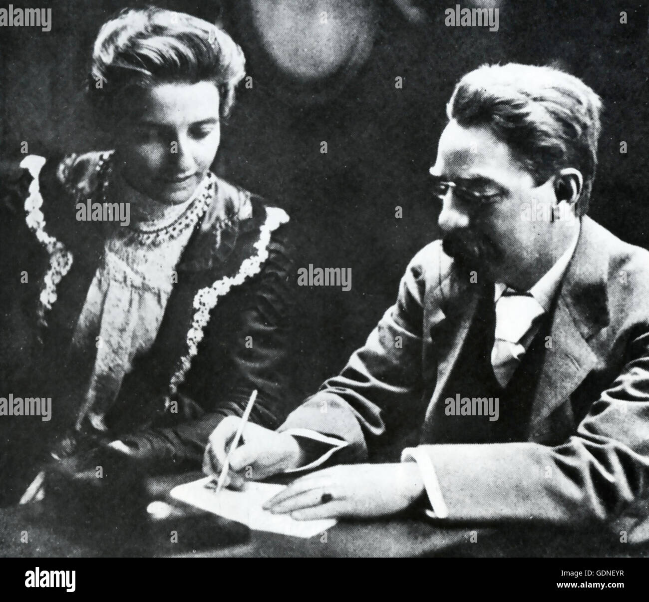 SIDNEY and BEATRICE WEBB English sociologists about  1895 from the second volume of her autobiography 'Our Partnership' published in 1948 after her death in 1943 Stock Photo