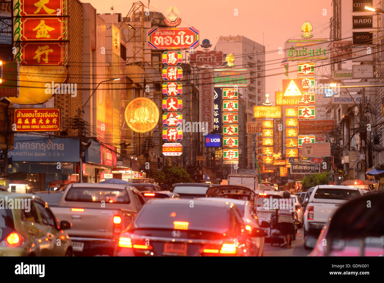 the charoen krung road in the china town the city of Bangkok in