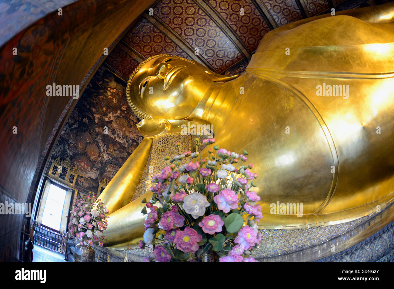 The golden Buddha at the temple of Wat Pho in the city of Bangkok in ...