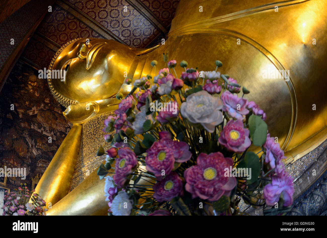 The golden Buddha at the temple of Wat Pho in the city of Bangkok in ...