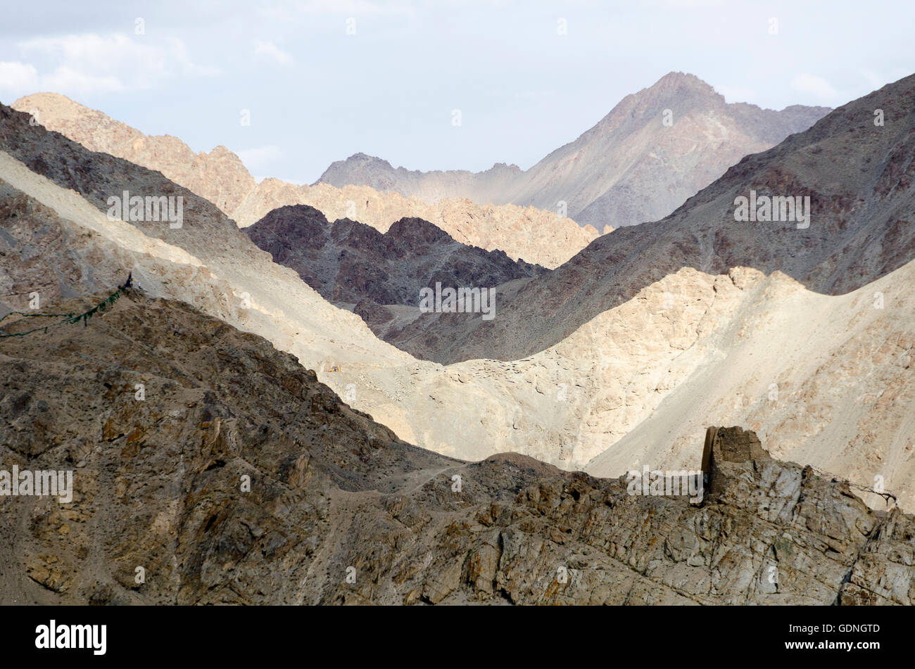 Light and shade on mountain ridges, Leh, Ladakh,  Jammu and Kashmir, India Stock Photo