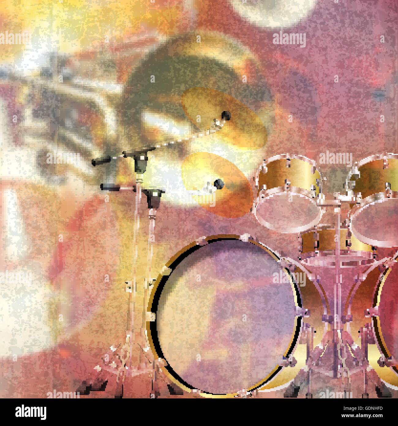 abstract red grunge music background with drum kit Stock Vector Image ...
