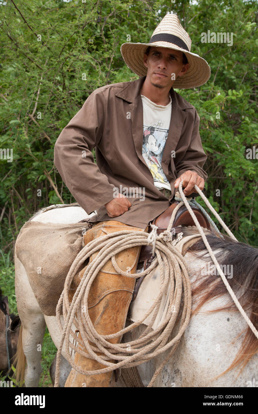 Cowboy on a ranch near Trinidad, Cuba Stock Photo
