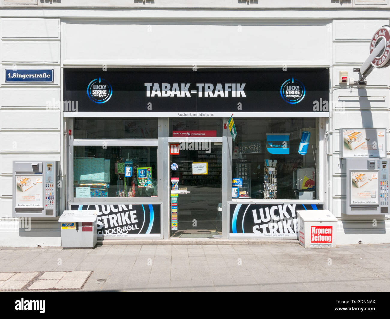 Front of tobacco shop in the city centre of Vienna, Austria Stock Photo