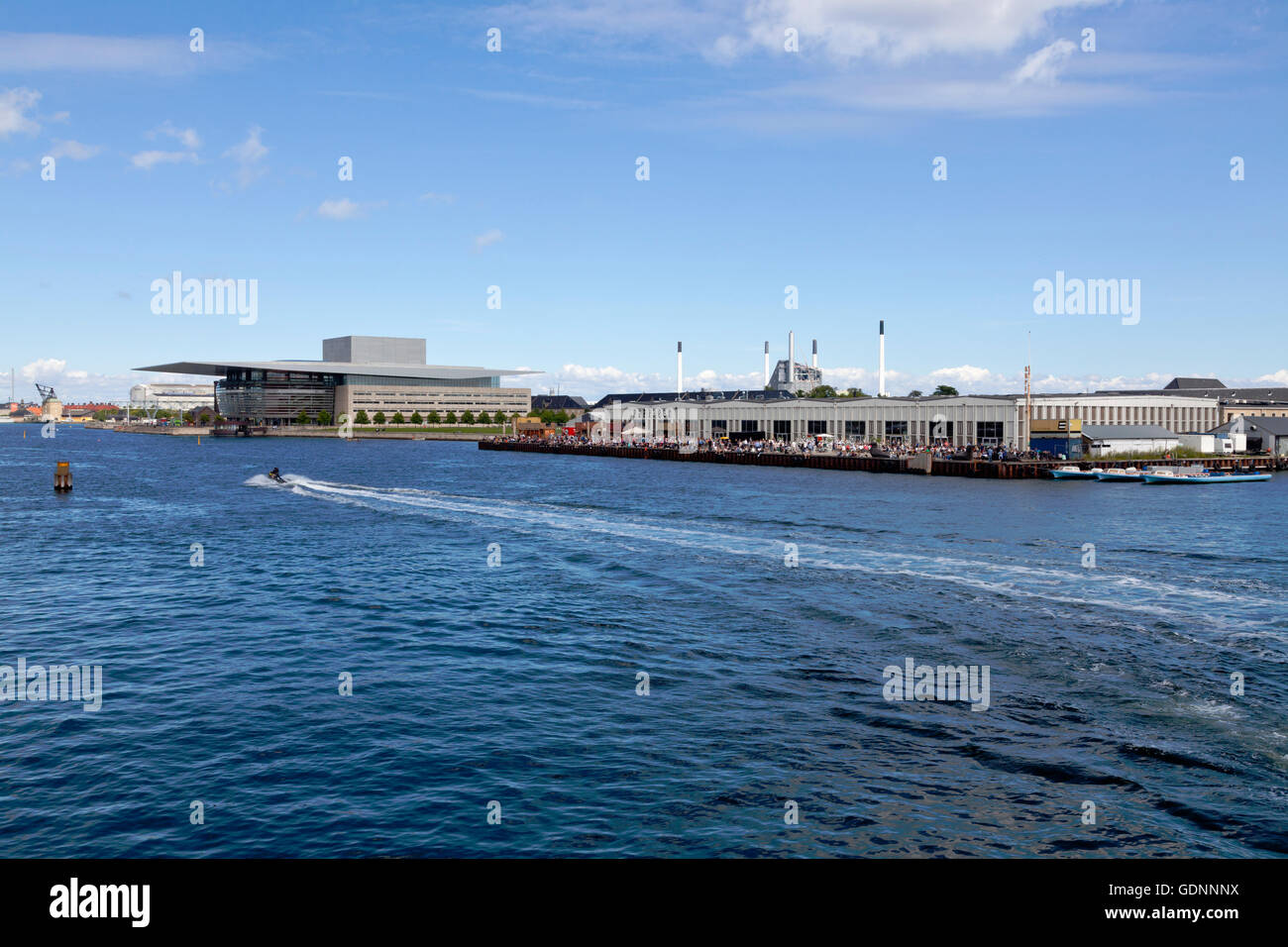 The Royal Opera House in Copenhagen and Paper Island, Papirøen, Copenhagen's new eatery, street food from all over the world. Copenhagen Street Food. Stock Photo