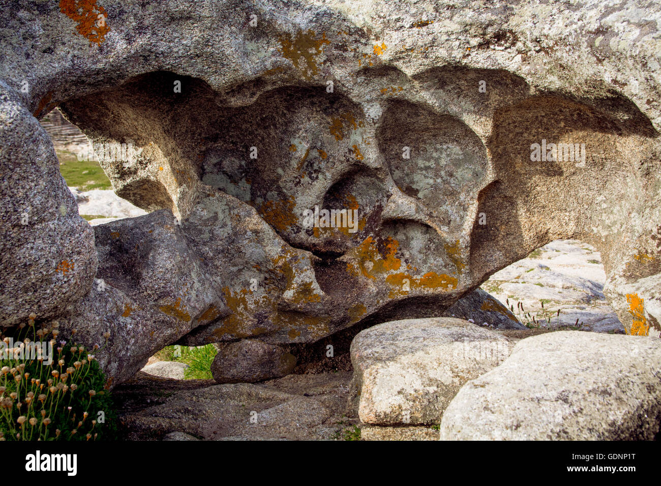 Front View of Ancient Rock Naturally Carved By Wind Erosion Stock Photo