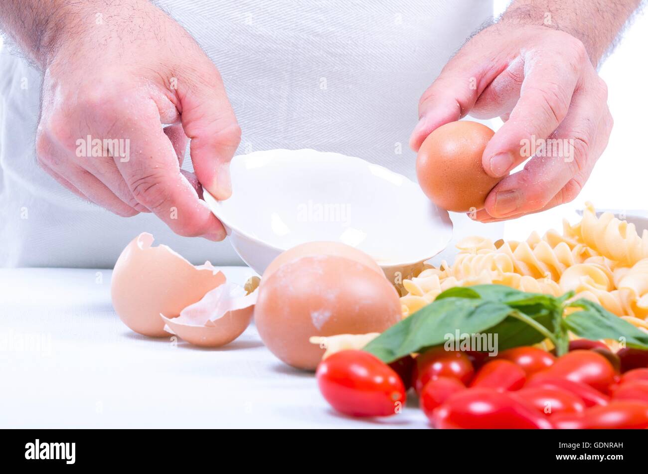Fusilli pasta made by hand in the kitchen with natural ingredients