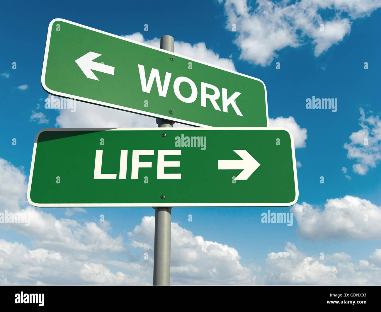A road sign with work life words on sky background Stock Photo - Alamy
