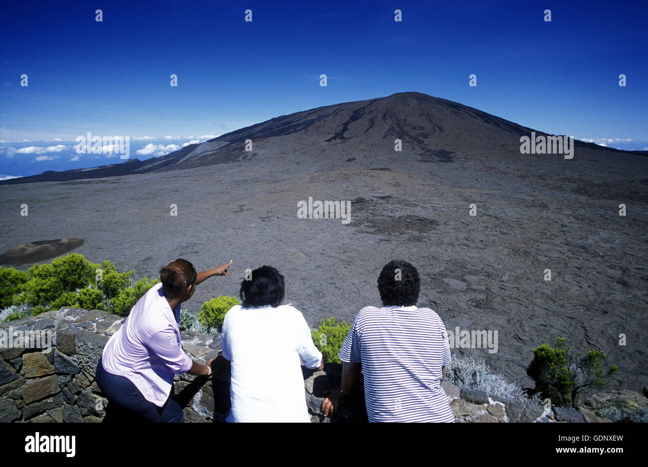 The Landscape allrond the Volcano  Piton de la Fournaise on the Island of La Reunion in the Indian Ocean in Africa. Stock Photo