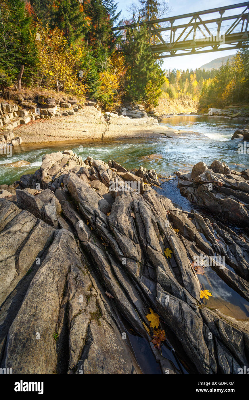 beautiful mountain stream and rocky shore in autumn forest Stock Photo ...