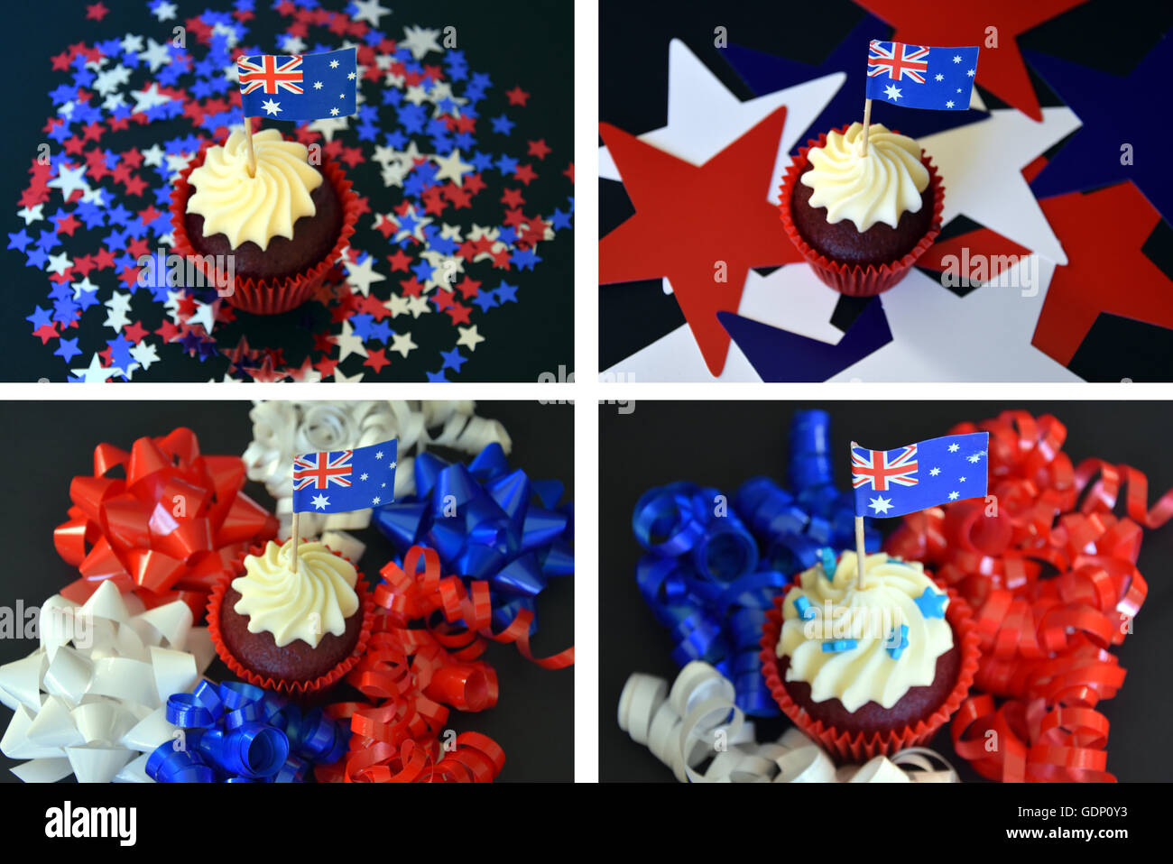 Happy Australia Day Party Food With Red White And Blue Cupcake