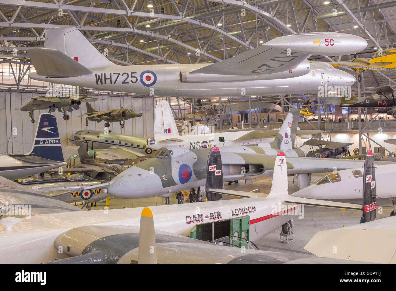 Vintage aircraft on display in a hangar at the Duxford Aircraft Museum in Cambridgeshire, England. Stock Photo