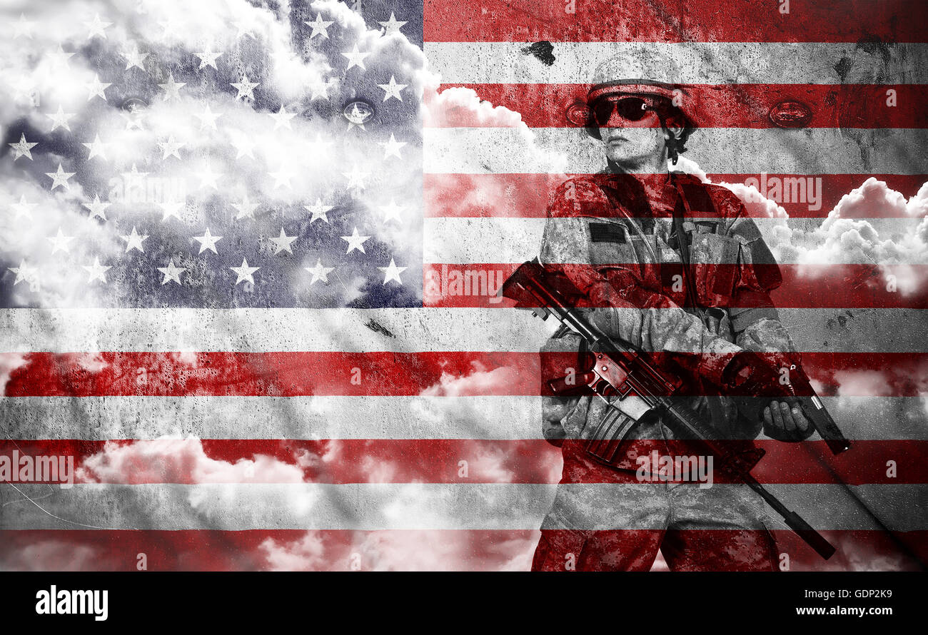 Soldier rifle on usa flag hi-res stock photography and images - Alamy