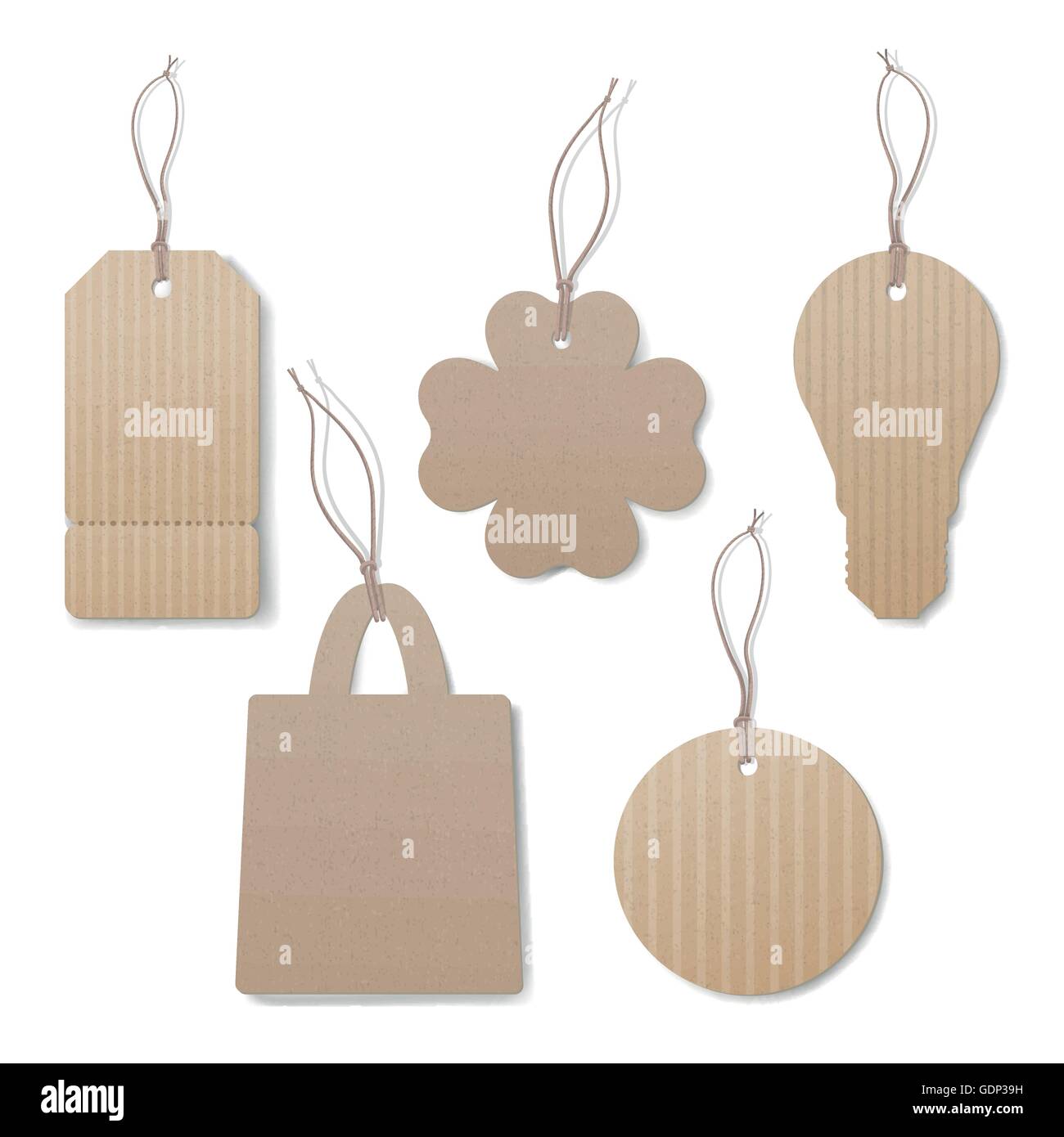 Empty vintage tags with string on white background, sale and discounts concept Stock Vector