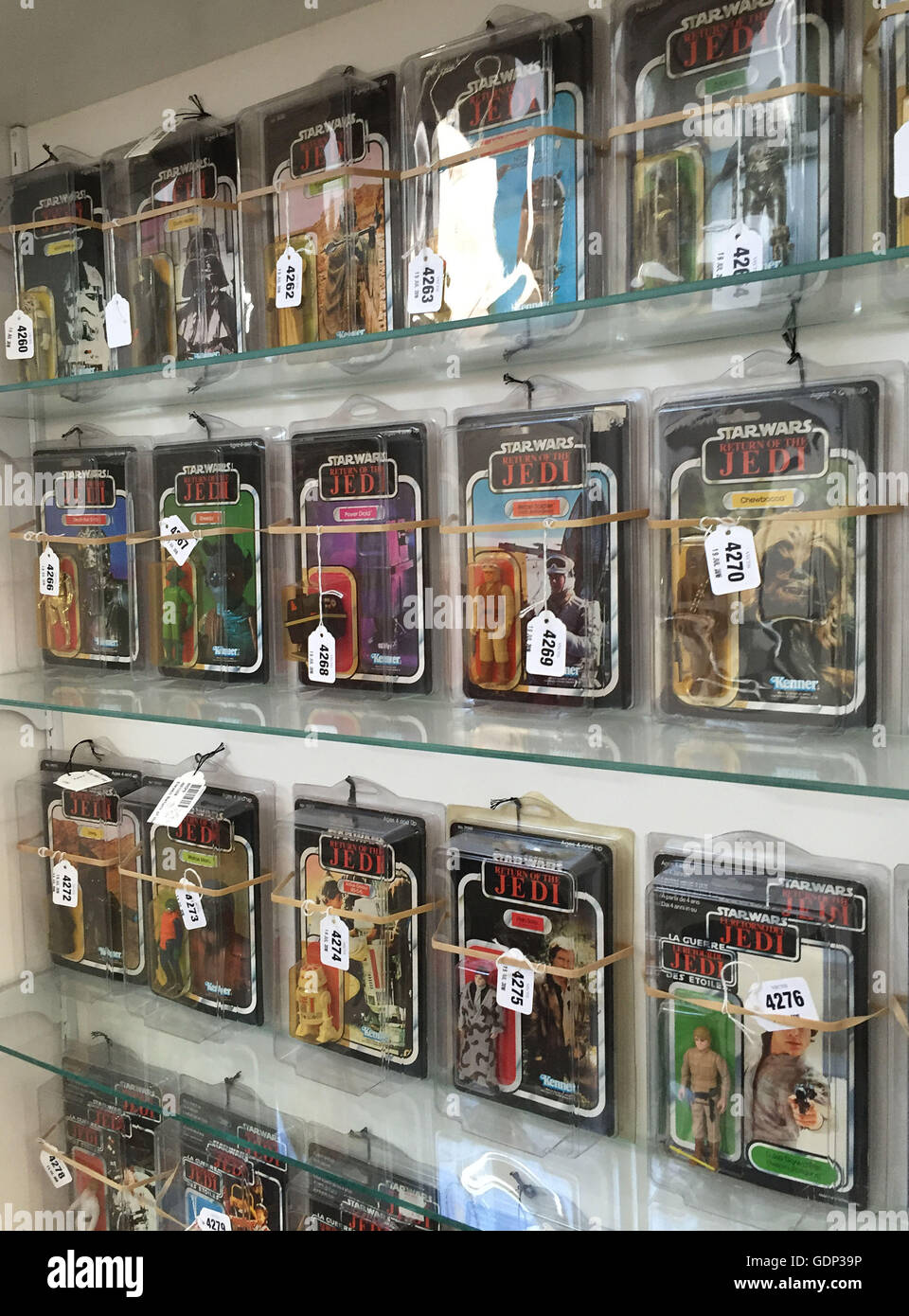 Some of the Star Wars figures which make up a large private collection of 700 items which are expected to bring in around £500,000 when they go under the hammer at Vectis Auctions in Thornaby, Teesside. Stock Photo