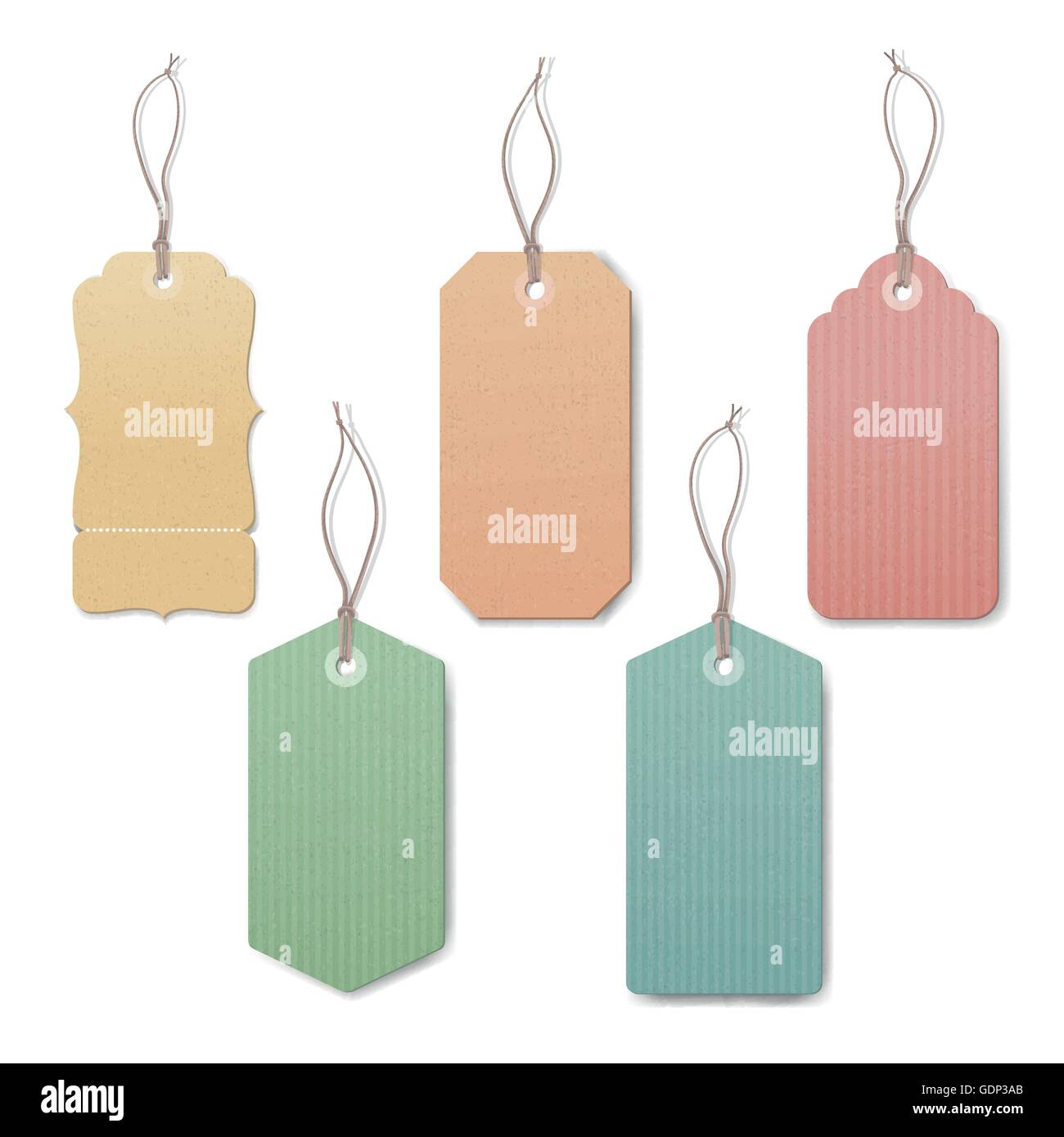 Empty vintage tags with string on white background, sale and discounts concept Stock Vector