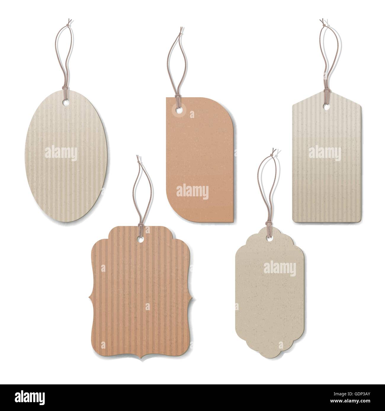 Empty vintage tags with string on white background, sale and discounts concept Stock Vector