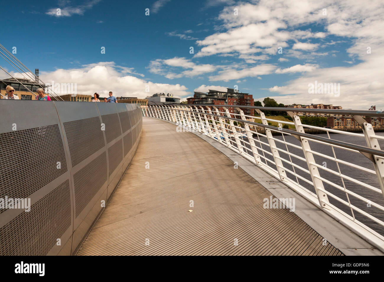 A close up view of the Millenium Bridge at Gateshead crossing the River