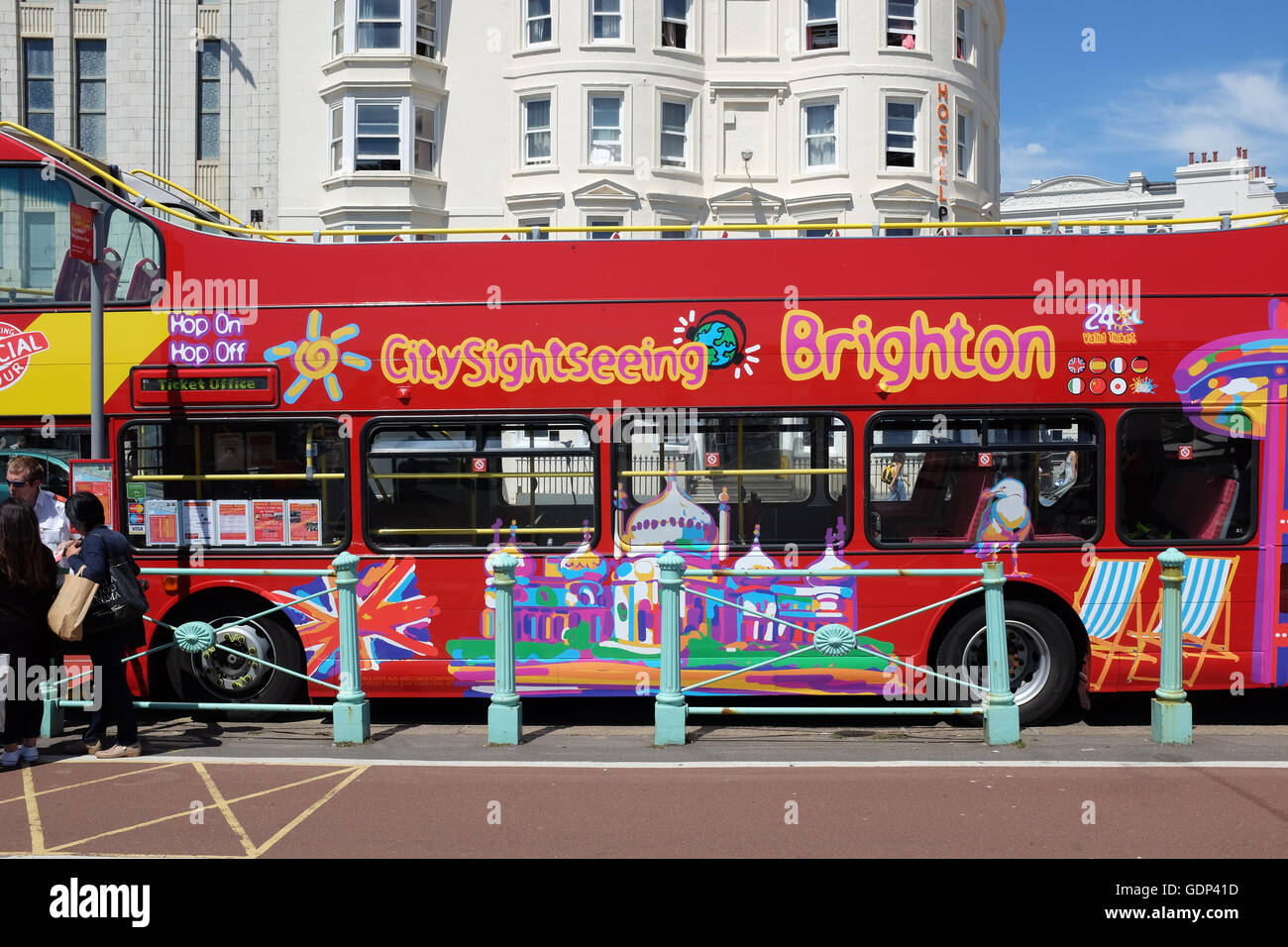 A city sightseeing bus in Brighton in the south of England. Stock Photo