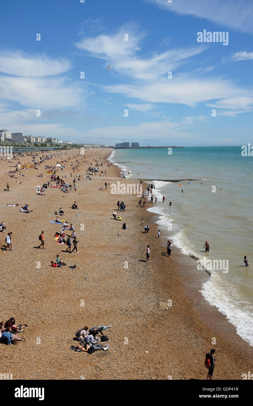Looking east from Brighton's Palace Pier on the south coast of England. Stock Photo