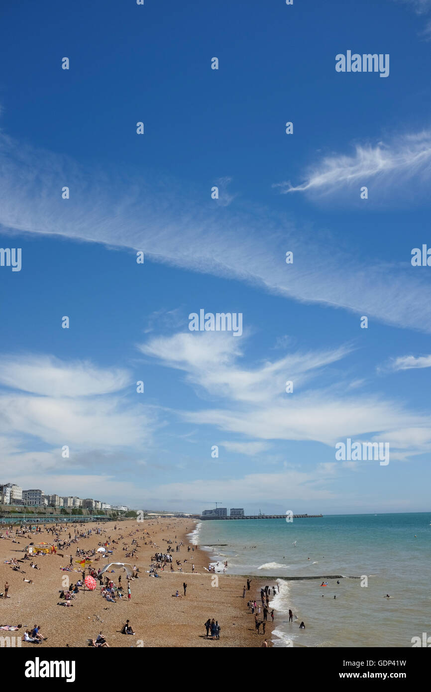 Looking east from Brighton's Palace Pier on the south coast of England. Stock Photo
