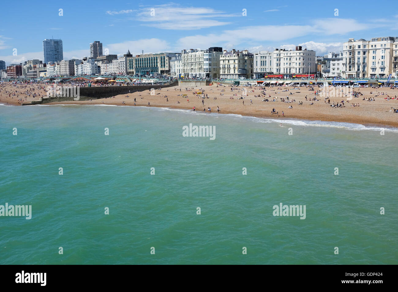 Looking west from Brighton's Palace Pier on the south coast of England. Stock Photo