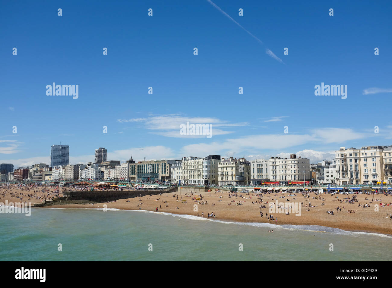 Looking west from Brighton's Palace Pier on the south coast of England. Stock Photo