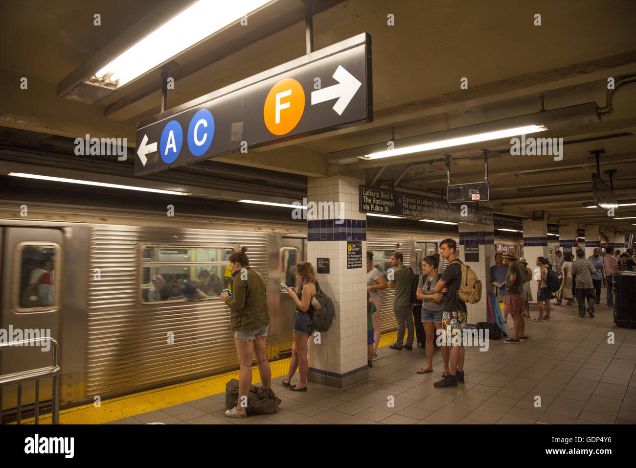 People Wait For Trains At The Jay Street Metrotech Subway Station In Downtown Brooklyn Ny Stock Photo Alamy