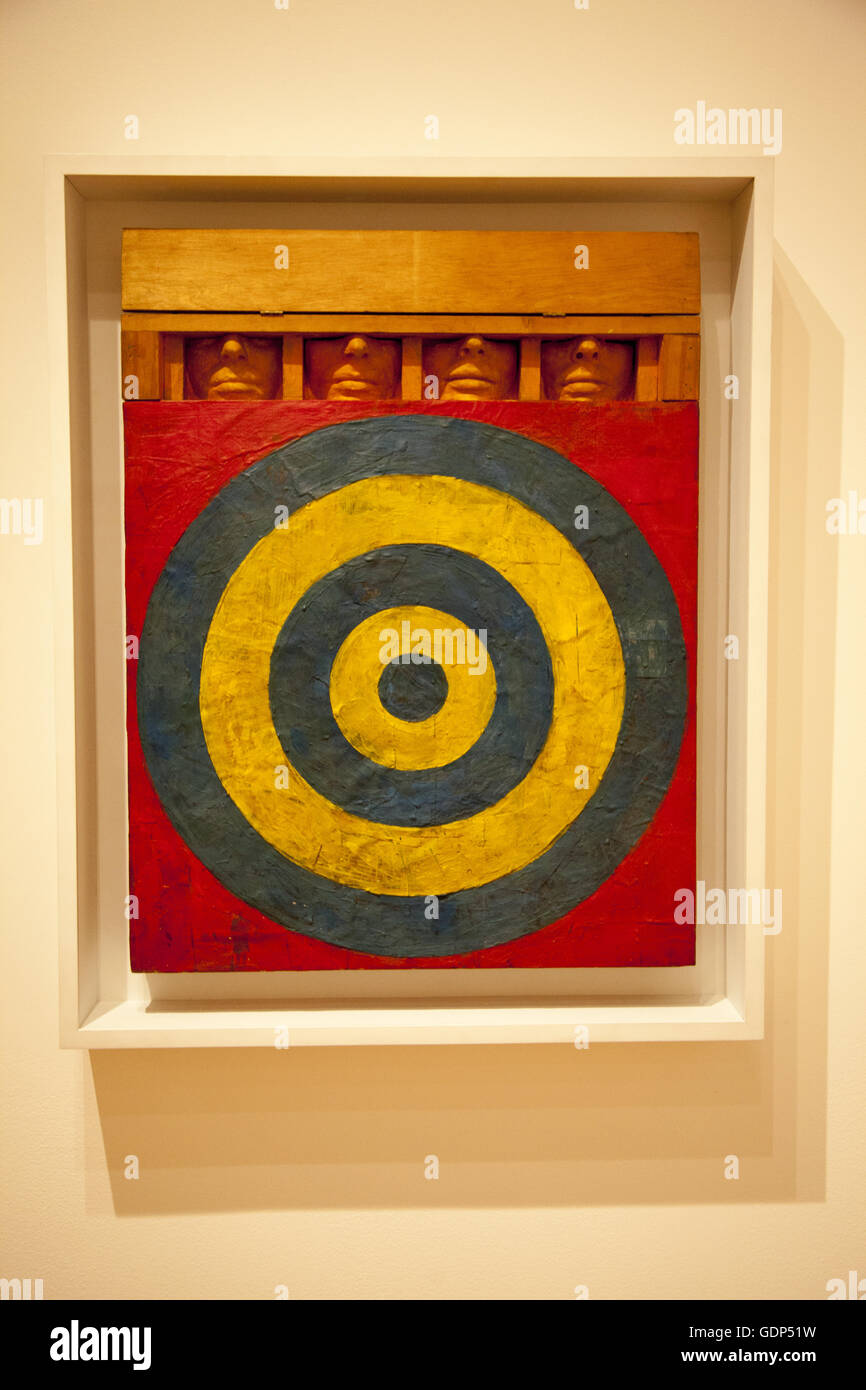Museum Of Modern Art, MoMA, New York City. 'Target With Four Faces,' by Jasper Johns at MoMA. Stock Photo