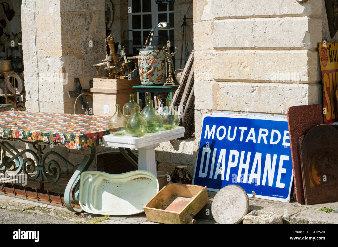 Antiques market into the Village. Lectoure. Gers. France. Stock Photo