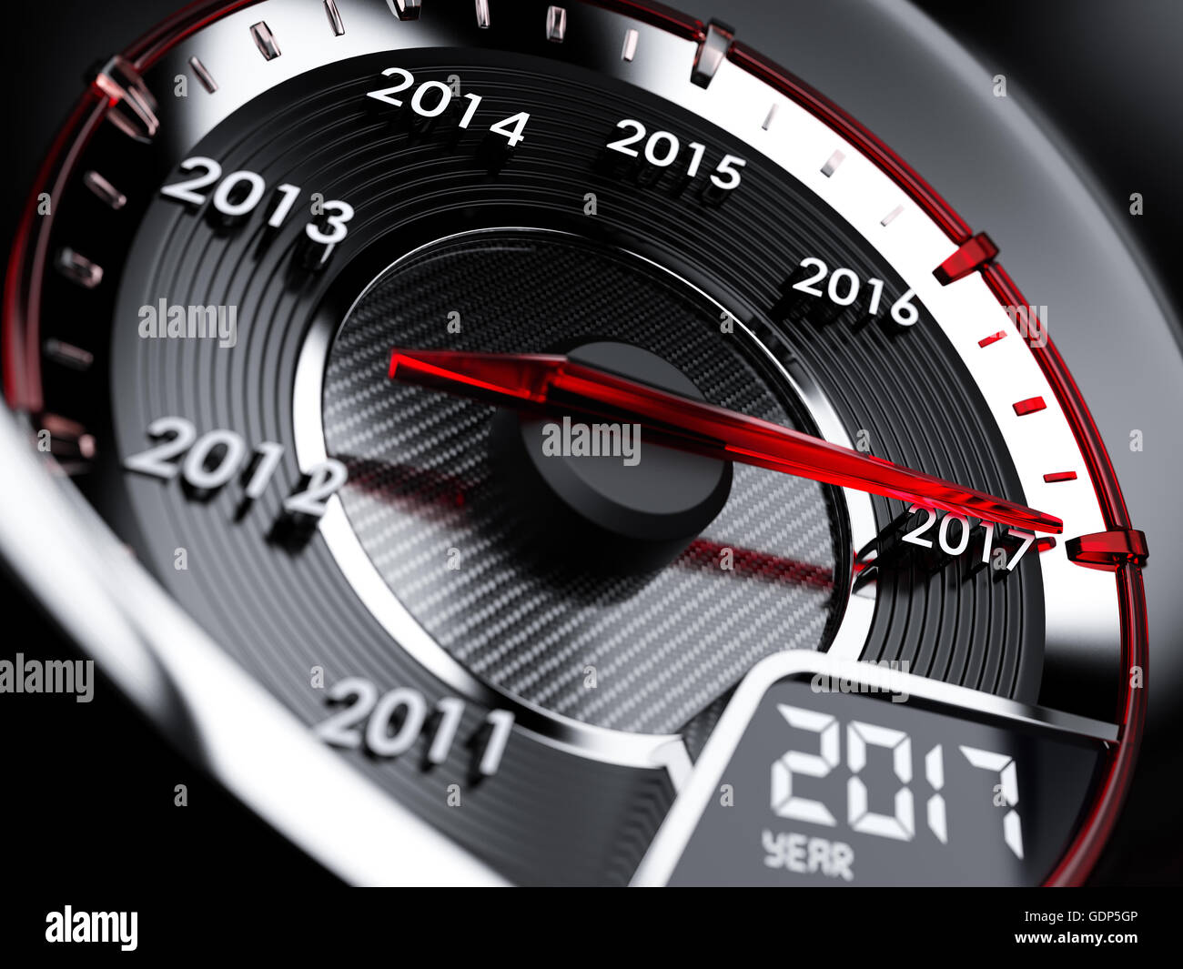 3d illustration of 2017 year car speedometer. Countdown concept Stock Photo