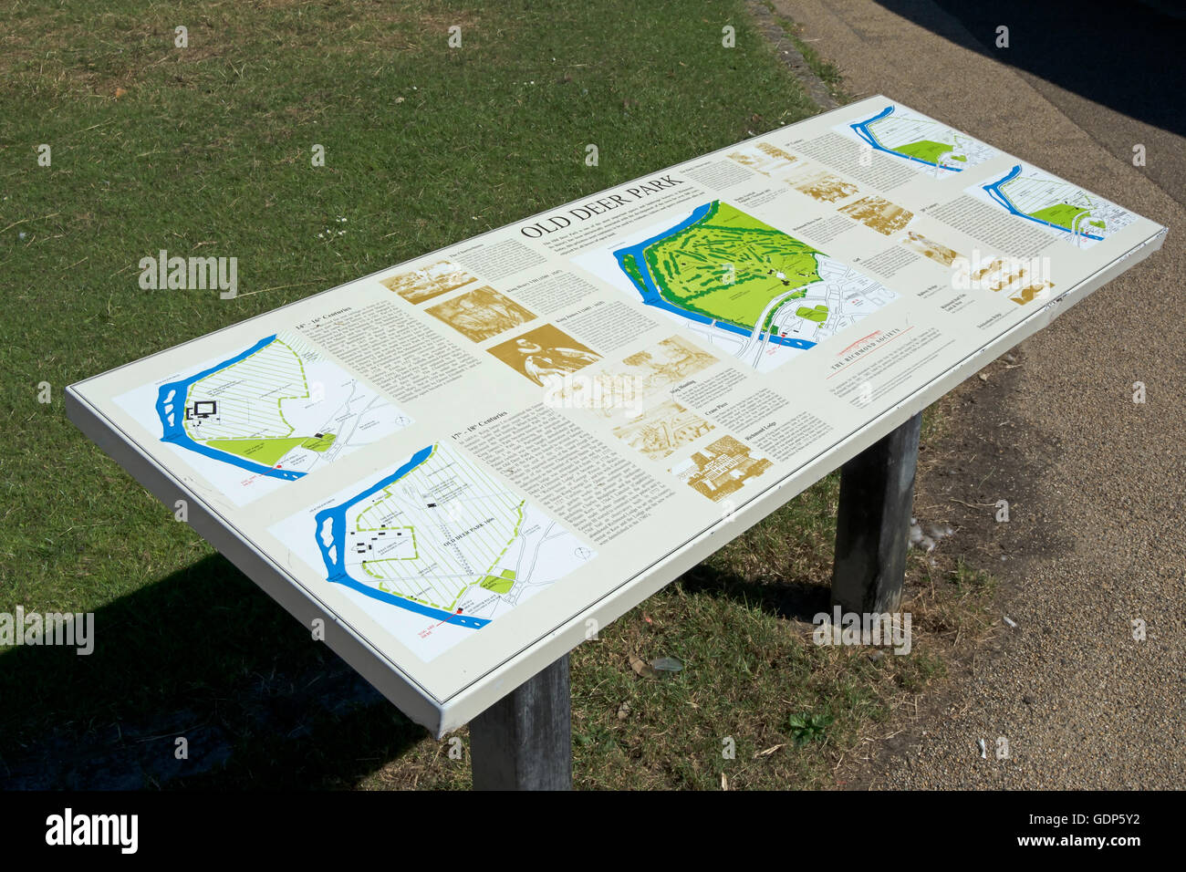 information board showing map and history of old deer park, richmond