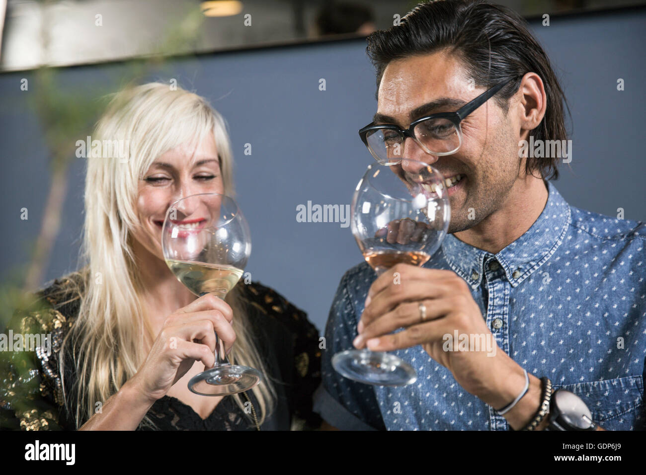 Couple drinking white wine Stock Photo