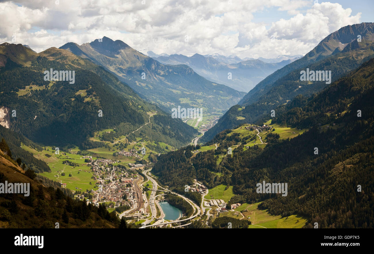 Airolo and Leventina Valleys, Gotthard Pass, Ticino, Switzerland Stock Photo