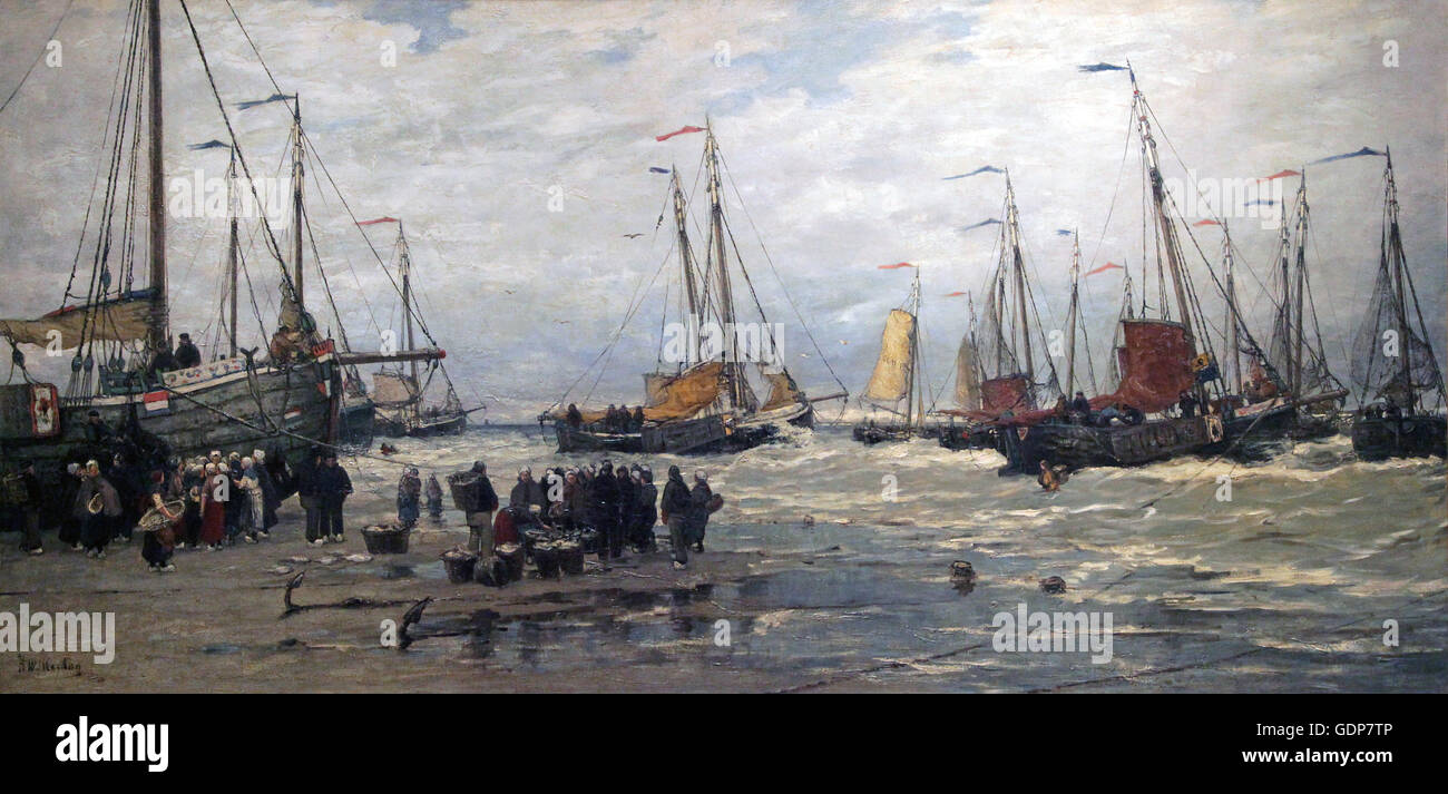 Hendrik Willem Mesdag 1851-1915 Fishing Pinks in Breaking Waves Stock Photo