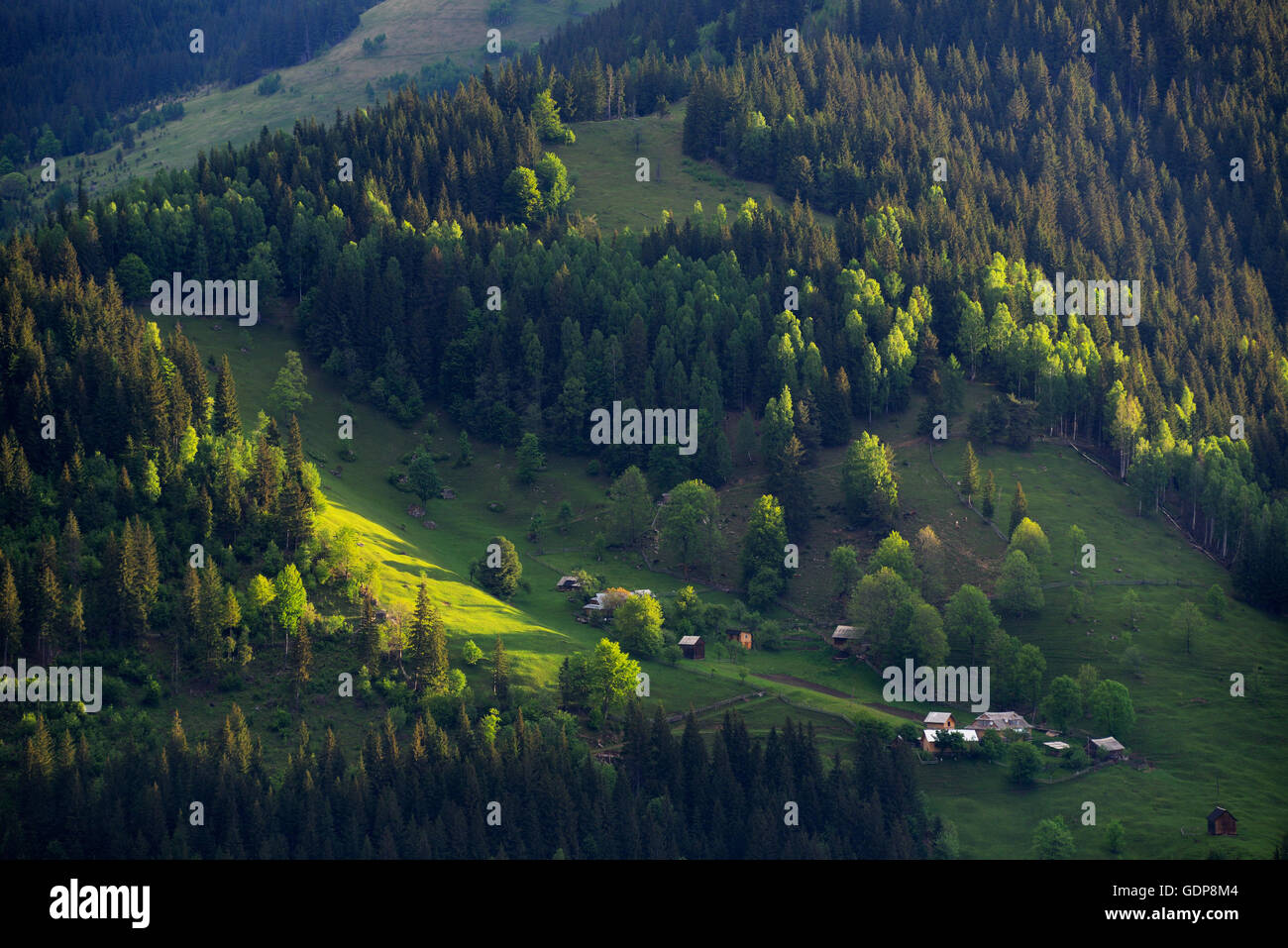 Dzembronya Village, Carpathian Mountains, Ivano-Frankovsk Region, Ukraine Stock Photo