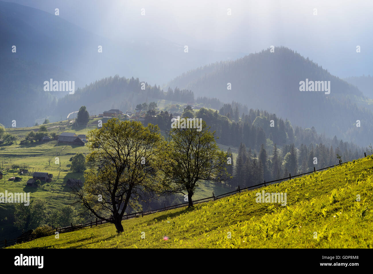 Dzembronya Village, Carpathian Mountains, Ivano-Frankovsk Region, Ukraine Stock Photo