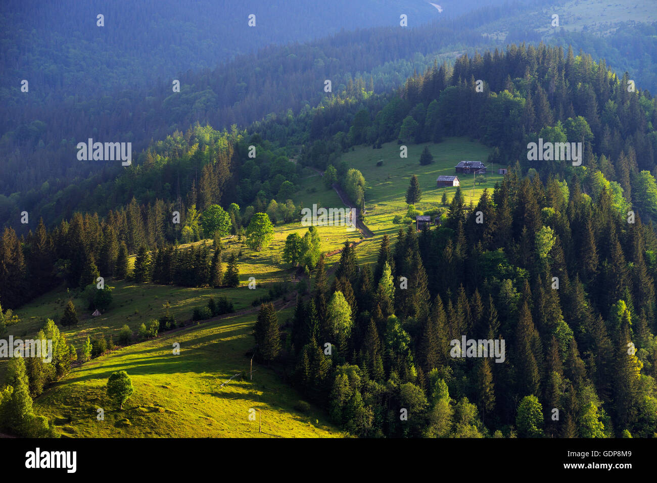 Dzembronya Village, Carpathian Mountains, Ivano-Frankovsk Region, Ukraine Stock Photo