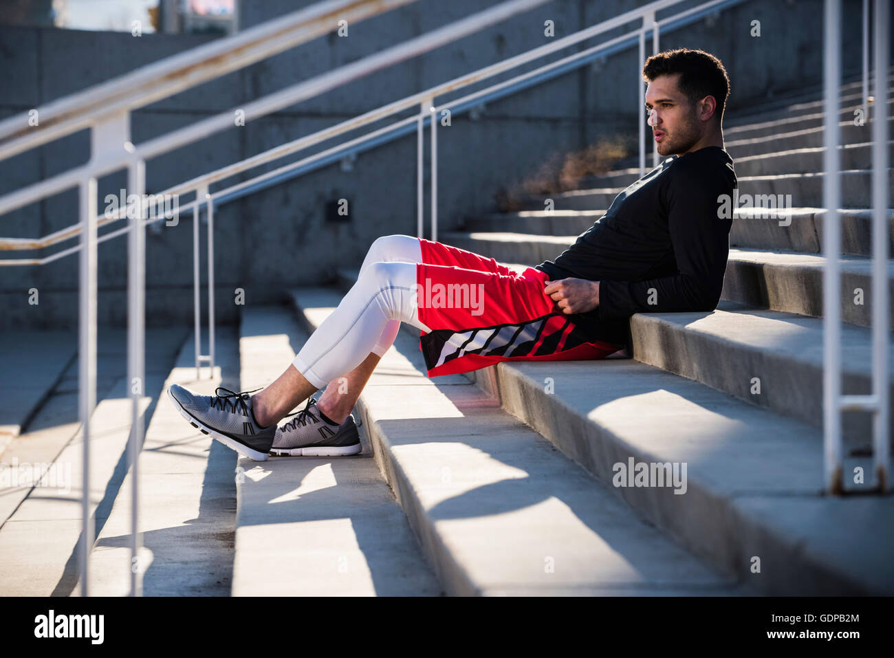 Man back view stairs hi-res stock photography and images - Alamy