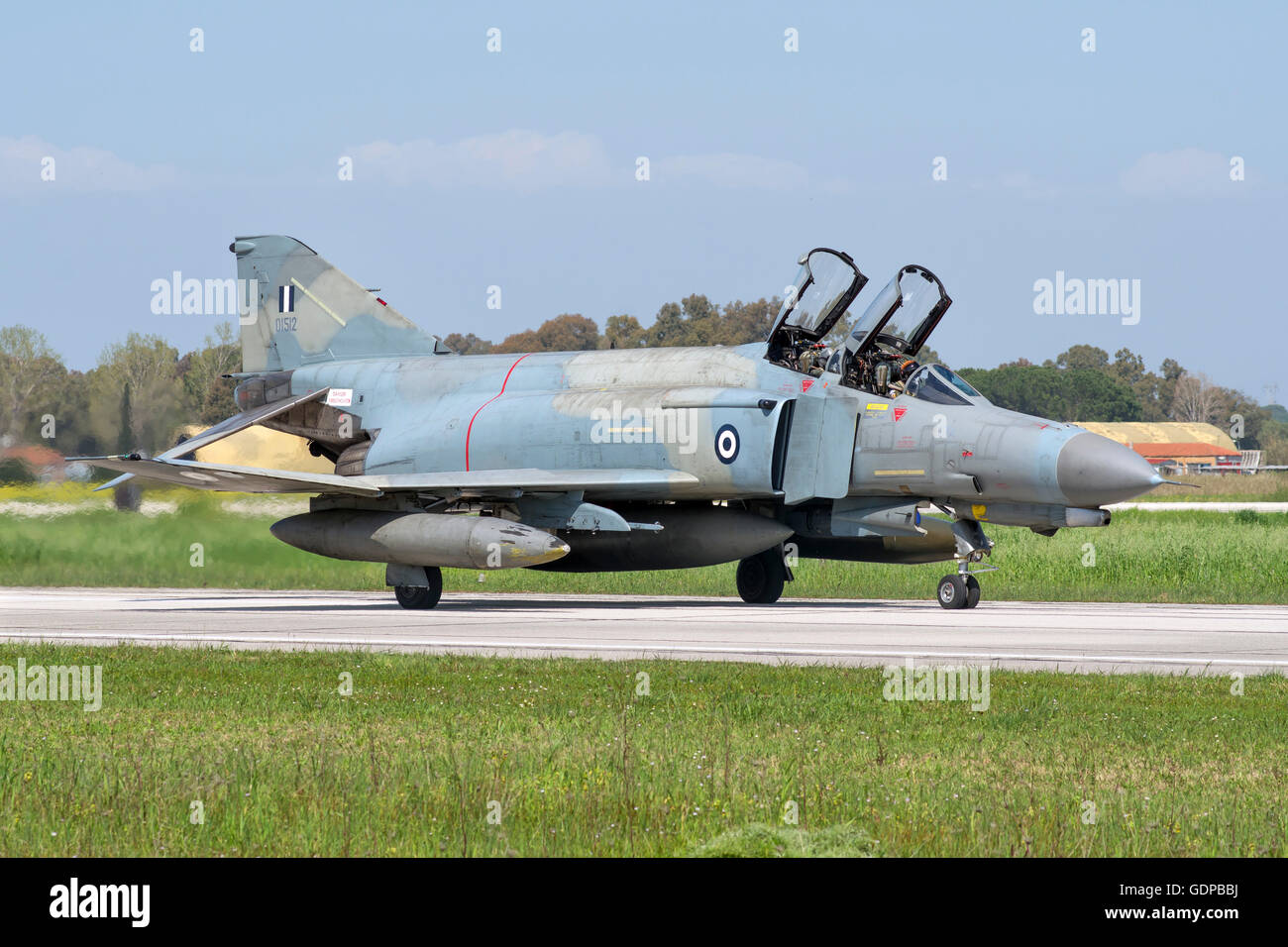 Hellenic Air Force F-4E (AUP) Phantom II taxiing in Andravida, Greece, during the international exercise Iniohos 2016. Stock Photo