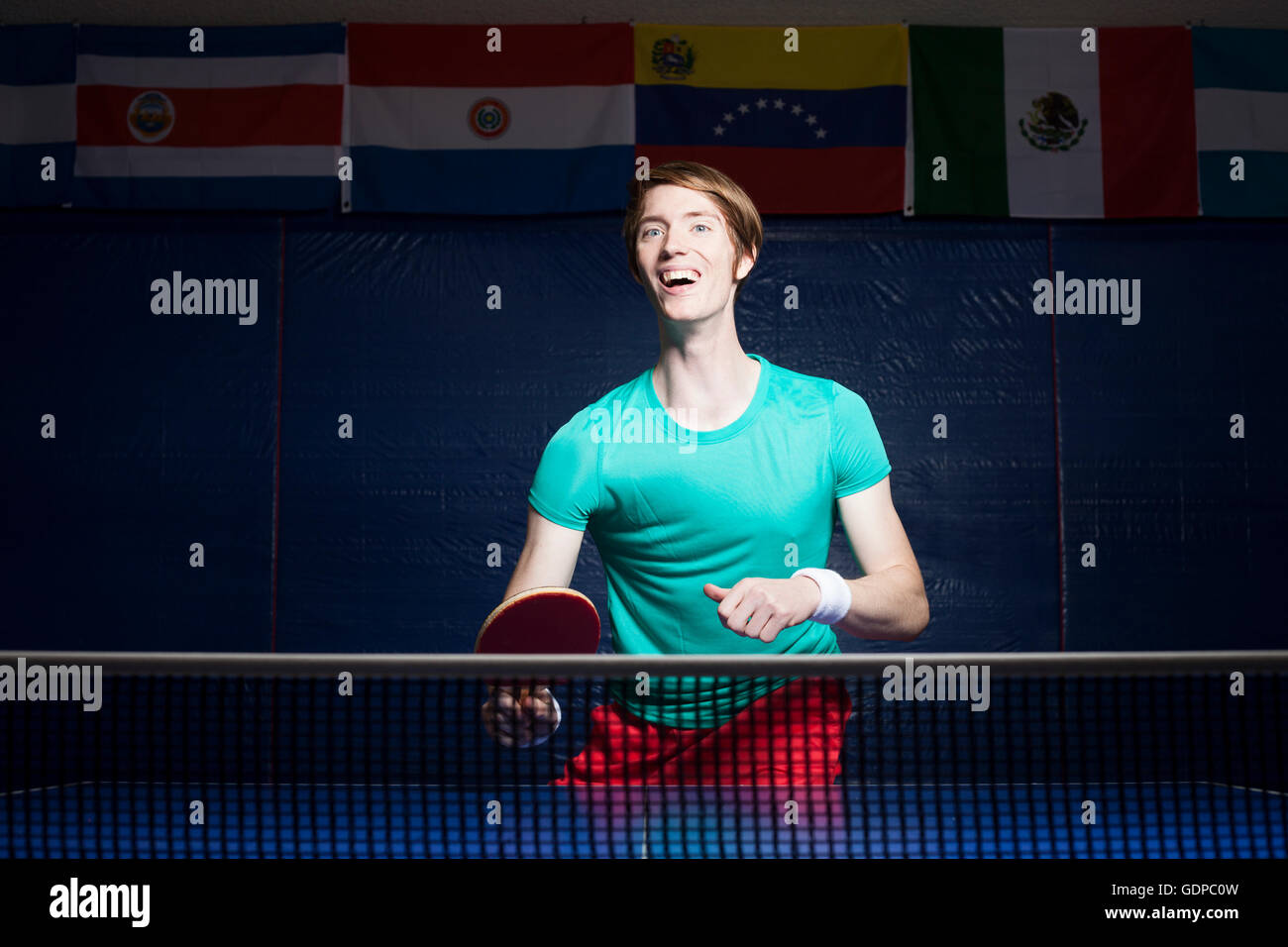 Table tennis player training Stock Photo