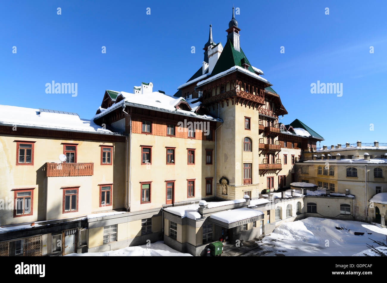 Semmering: vacant historic hotel Südbahnhotel, Austria, Niederösterreich, Lower Austria, Wiener Alpen, Alps Stock Photo