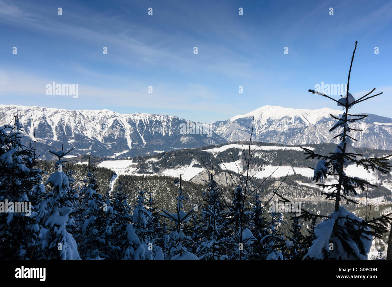Semmering: mountains Rax (left) und Schneeberg, Austria, Niederösterreich, Lower Austria, Wiener Alpen, Alps Stock Photo
