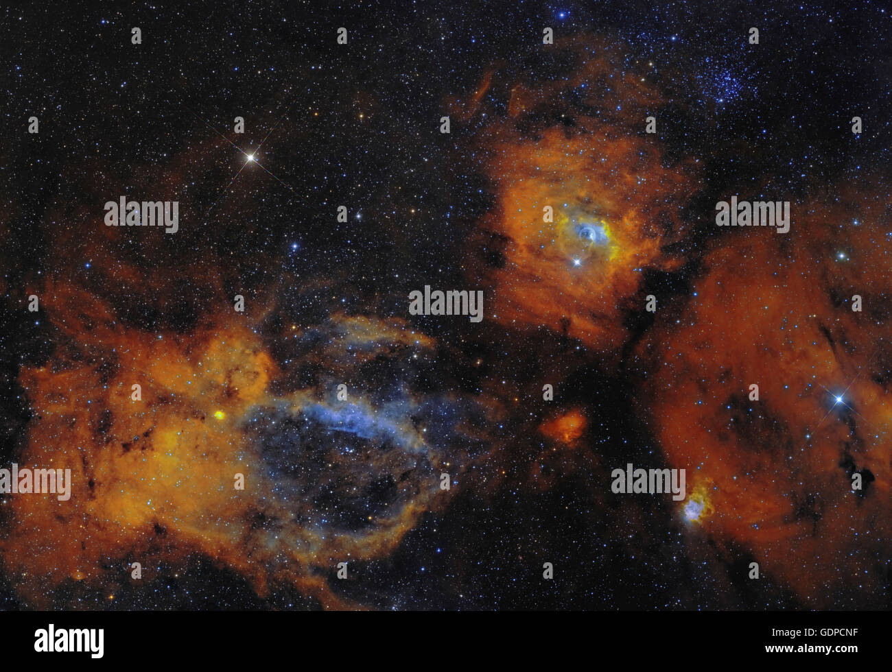 The Bubble Nebula and open star cluster in the Cassiopeia constellation. Stock Photo