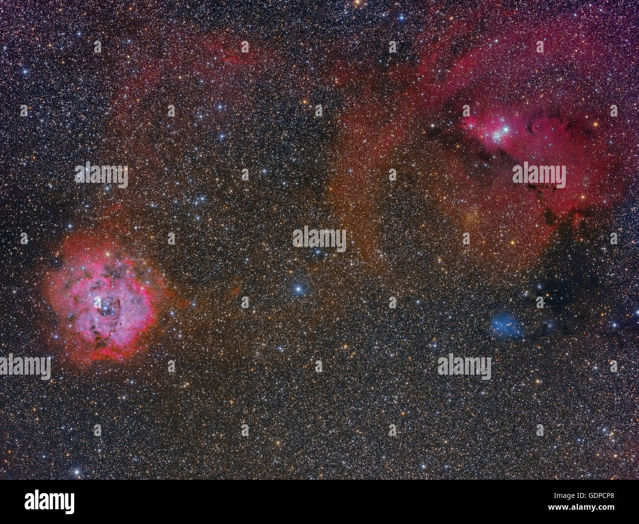 The Monoceros region showing the Rosette Nebula, Cone Nebula and