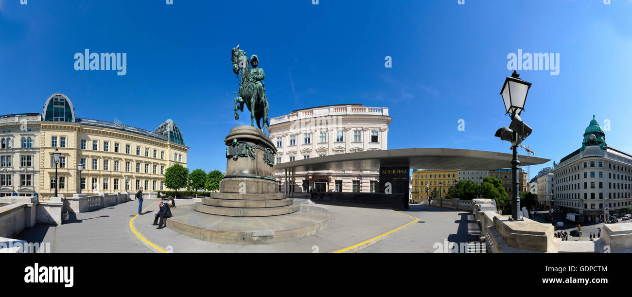 Wien, Vienna: equestrian statue of Archduke Albert and Albertina with Soravia Wing, Austria, Wien, 01. Stock Photo