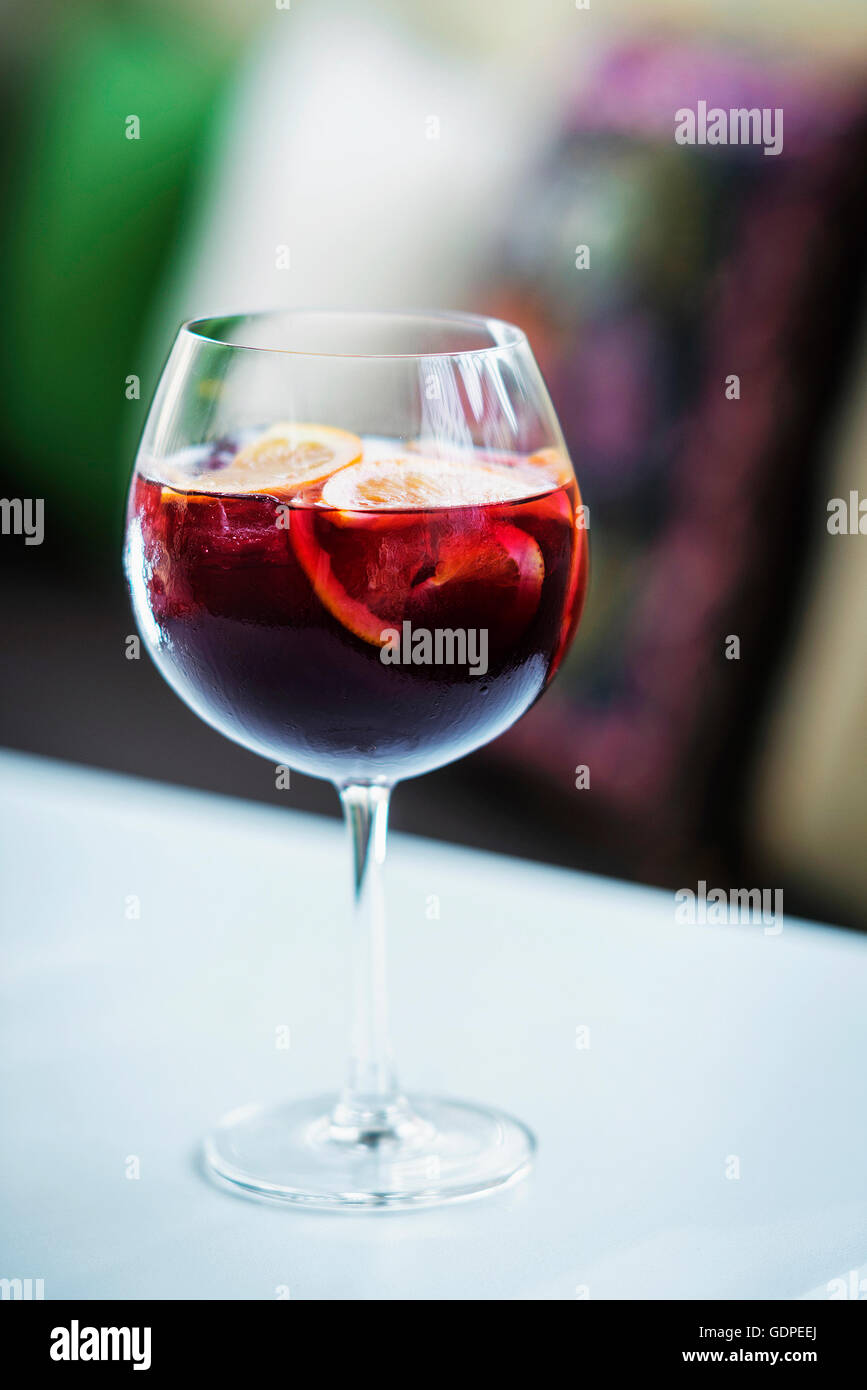 red wine spanish famous traditional fruity sangria gourmet cocktail drink Stock Photo
