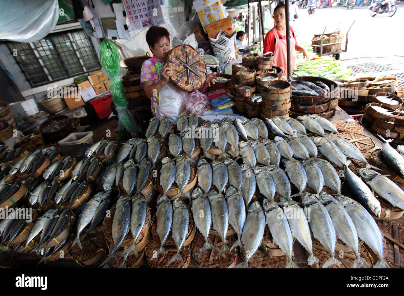 fish on the Thewet Market in Banglamphu in the city of Bangkok in Thailand in Southeastasia. Stock Photo