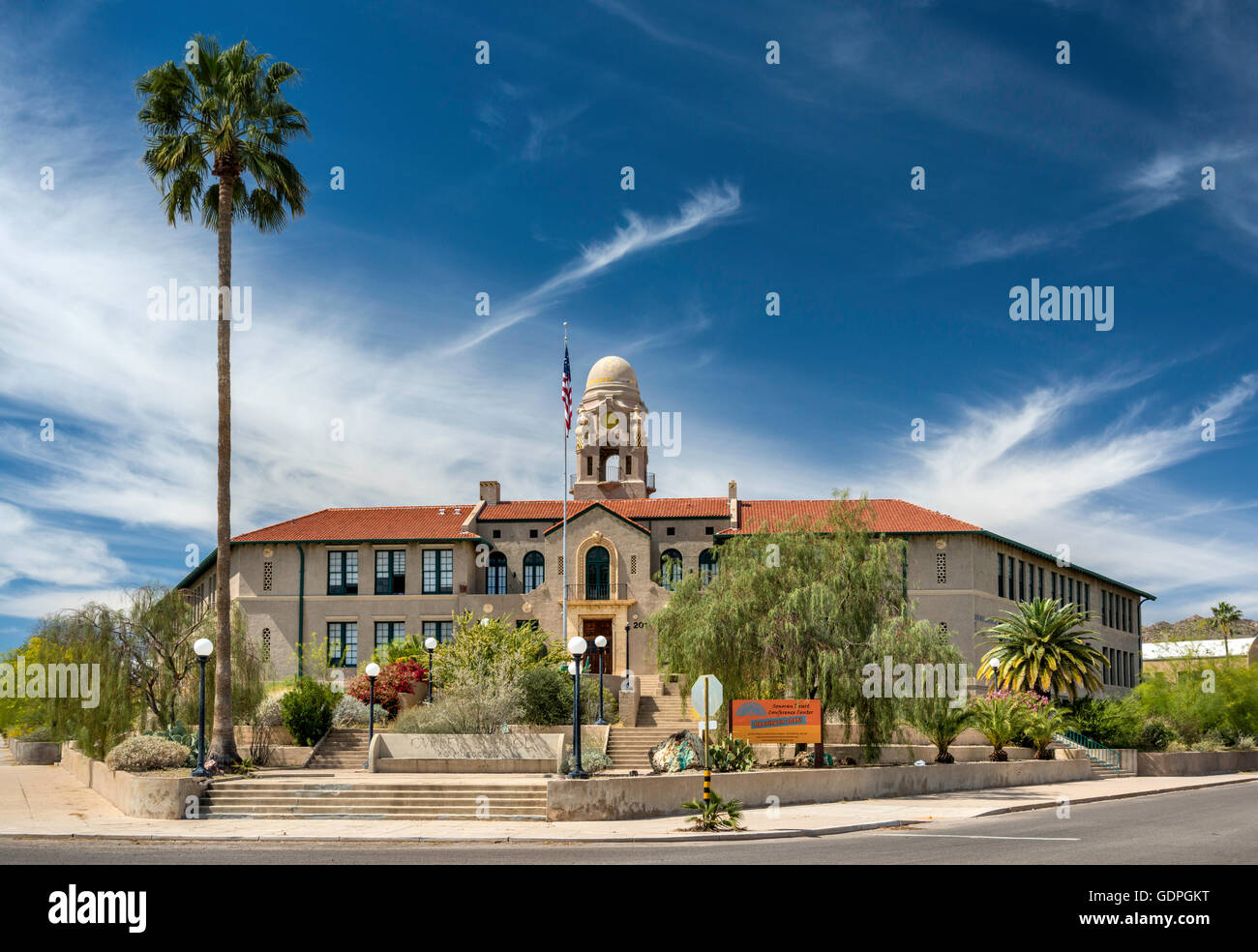 Curley School, 1919, now Sonoran Desert Conference Center, Spanish Colonial Revival style, Ajo, Arizona, USA Stock Photo